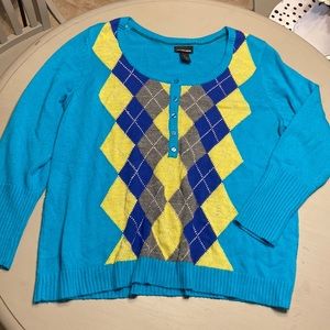 Lane Bryant Ladies Plus Size 22/24 Pullover Sweater Teal/Yellow Argyle
